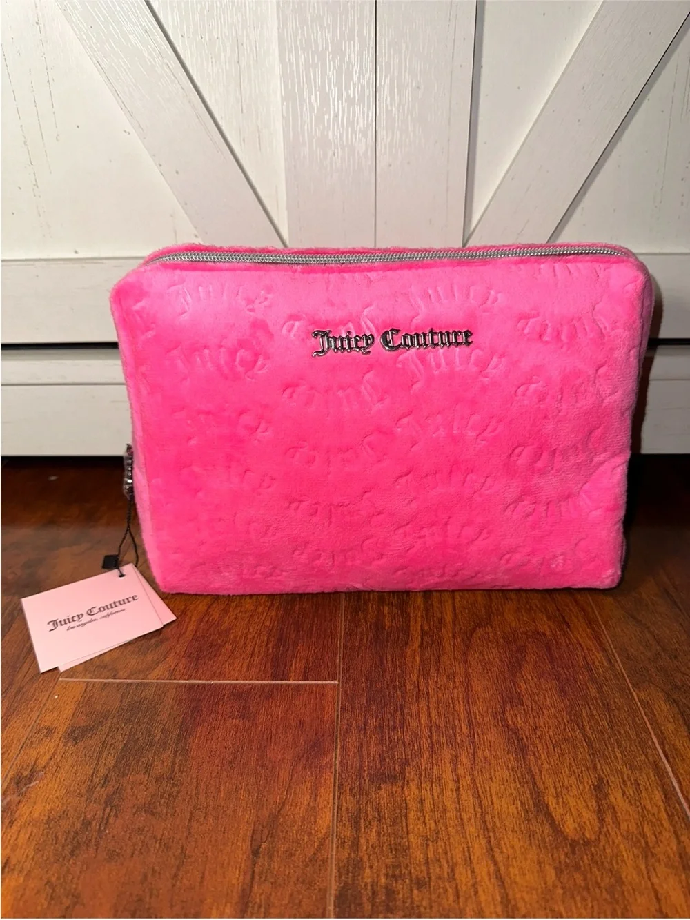Juicy Couture Hot Pink Plush Logo Embossed Cosmetic Case